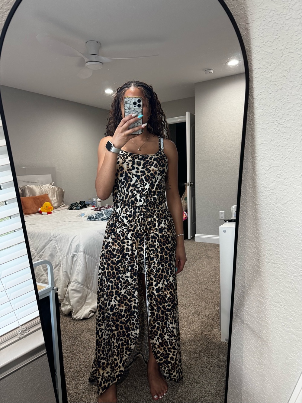 Eye Candy cheetah print romper with waterfall skirt
